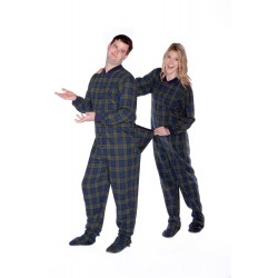 Navy Blue & Green Adult Flannel Pajamas
