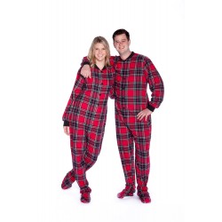 Red & Black Flannel Footed Unisex Pajamas